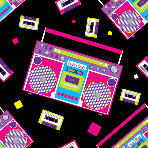 Retro audio player in a flat style. Vector illustration for a card or poster, print on clothes. Music.