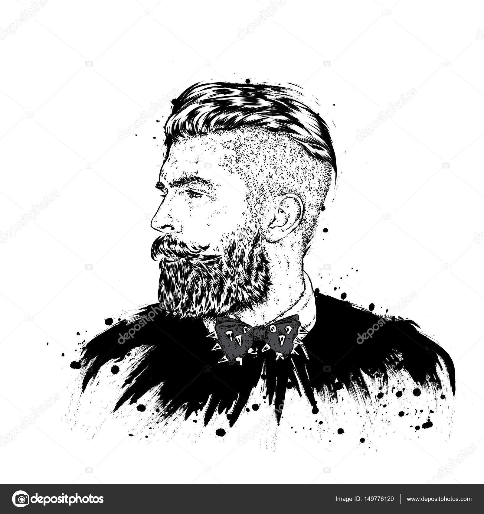 Stylish Man With A Beard Man With Long Hair Vector