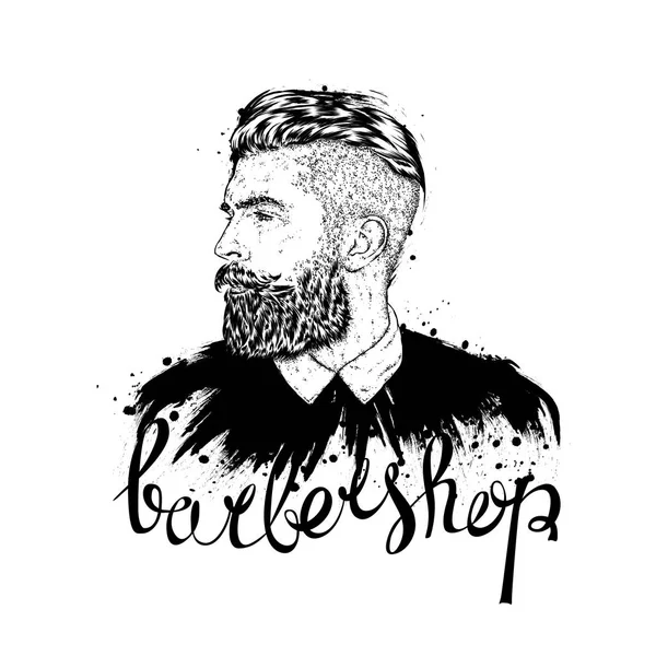 Stylish man with a beard. Man with long hair. Vector illustration for a card or poster. Print on clothes. Barbershop. Hipster. — Stock Vector
