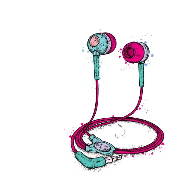 Hermosos auriculares al vacío. Ilustración vectorial para una postal o un póster, impresión para ropa. Música y sonido. Me encanta la música . — Vector de stock