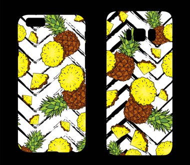Güzel durumlar ananas ile akıllı telefonlar için. Telefon astar için yazdırın. Hazır tasarım. Vektör çizim. Yaz çizimler.