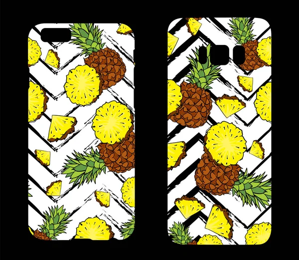 Belles étuis pour smartphones avec ananas. Impression pour doublure du téléphone. Design prêt. Illustration vectorielle. Dessins d'été . — Image vectorielle