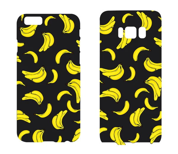 Schöne Hüllen für Smartphones mit Bananen. Druck für das Futter des Telefons. Ready Design. Vektorillustration. Sommerliche Zeichnungen. — Stockvektor