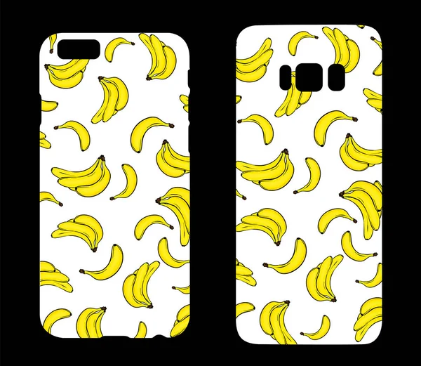 Gyönyörű esetekben banánnal okostelefonokra. Nyomtassa ki a bélés a telefon. Kész terve. Vektoros illusztráció. Nyári rajzok. — Stock Vector