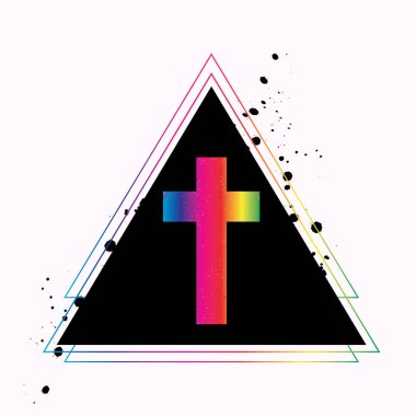 Vanilya çapraz bir gökkuşağı degrade ve üçgenler ile. Vektör çizim bir kartpostal veya poster, giysiler için yazdırma için. Moda ve stil. Cadılar Bayramı.