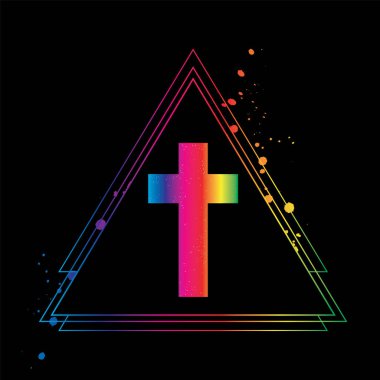 Vanilya çapraz bir gökkuşağı degrade ve üçgenler ile. Vektör çizim bir kartpostal veya poster, giysiler için yazdırma için. Moda ve stil. Cadılar Bayramı.