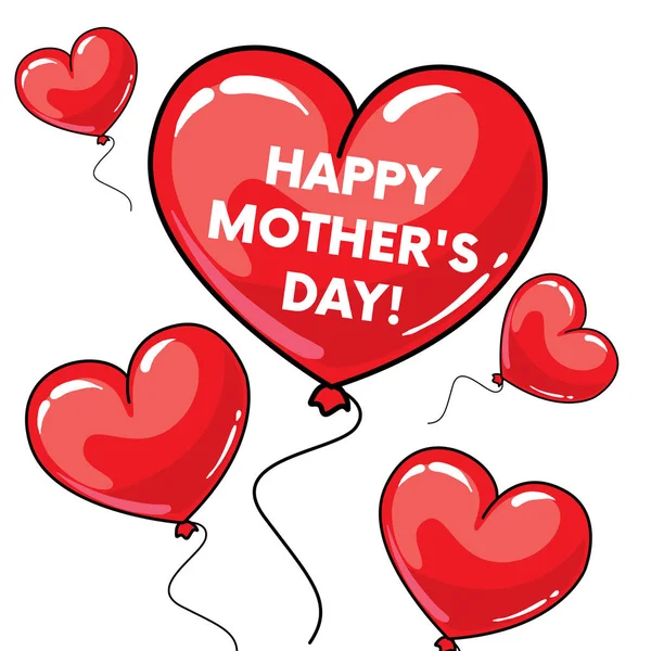 Färdiga vykort "Glad mors dag" med stora hjärtan. Vektorillustration. — Stock vektor