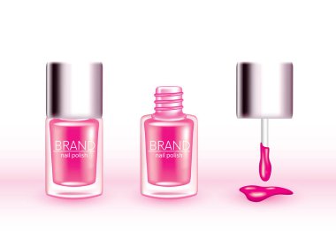 Bir şişe tırnak cilası. Vektör çizim. Hazır kavramı. Tırnak cilası fırça ve leke.