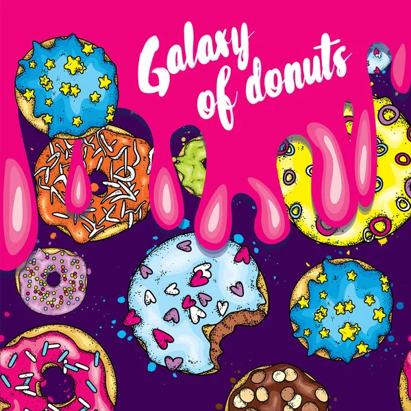 아름 다운 화려한 도넛의 집합입니다. 벡터 그림 엽서나 포스터, 옷에 인쇄에 대 한. 음식과 디저트입니다. 도넛은. — 스톡 벡터