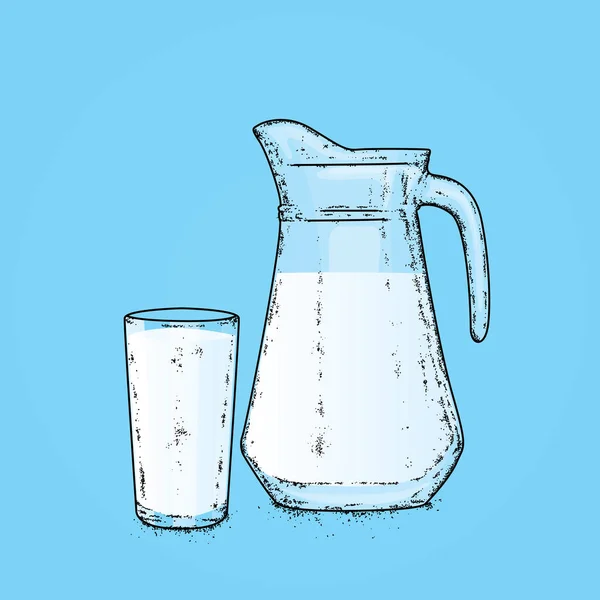 Decanter és pohár tejjel. Kézzel rajzolt vektoros illusztráció. Ital. — Stock Vector