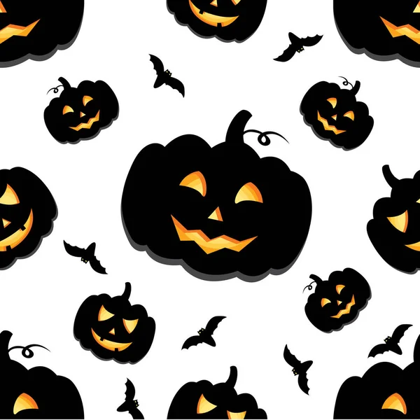 Fondo divertido de calabazas de Halloween con sonrisas talladas. Ilustración vectorial para una postal o un póster, impresión en ropa o papel de regalo . — Vector de stock