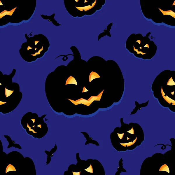 Fondo divertido de calabazas de Halloween con sonrisas talladas. Ilustración vectorial para una postal o un póster, impresión en ropa o papel de regalo . — Vector de stock