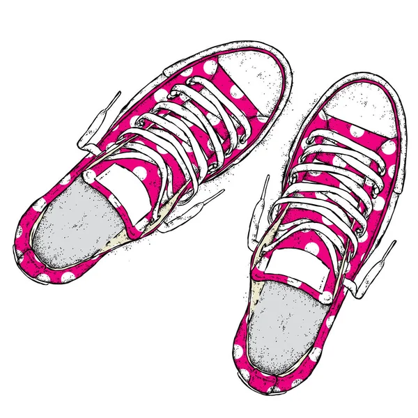 Hermosas zapatillas. Ilustración vectorial para una imagen o póster. Zapatos juveniles. Deportes, correr y caminar . — Vector de stock