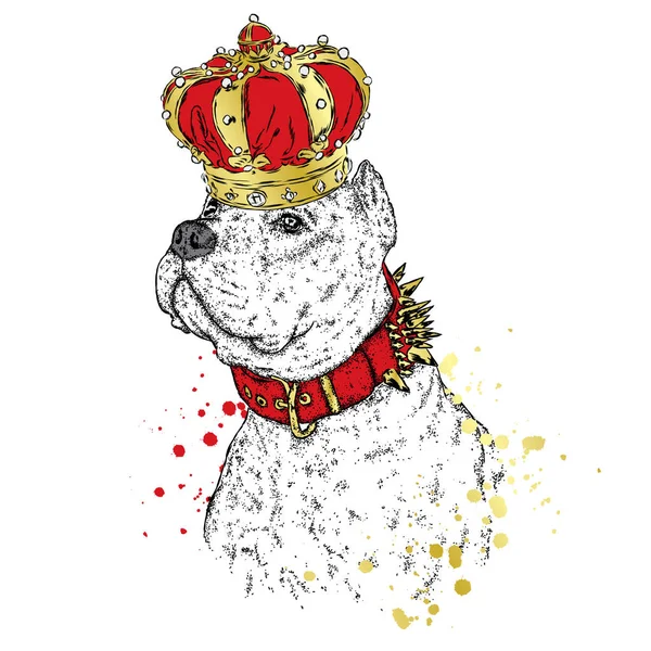 Cão Pedigree. Pitbull. Um lindo cachorrinho numa grinalda de lírios. Ilustração vetorial. Tigre e flores . —  Vetores de Stock