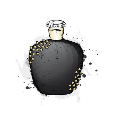 Parfüm şişesi vektör. Trendy yazdırma. Moda ve stil.