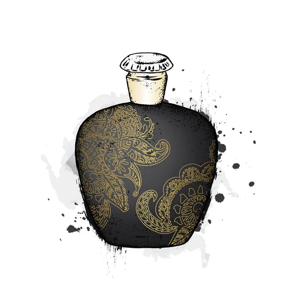 Vector de botella de perfume. Estampado de moda. Moda & Estilo . — Vector de stock