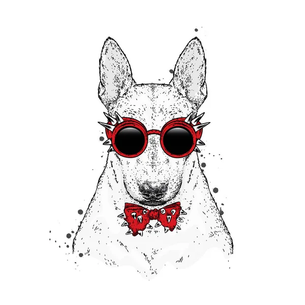 Beau Taureau Terrier Avec Des Lunettes Une Cravate Aux Épines — Image vectorielle