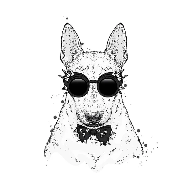 Beau Taureau Terrier Avec Des Lunettes Une Cravate Aux Épines — Image vectorielle