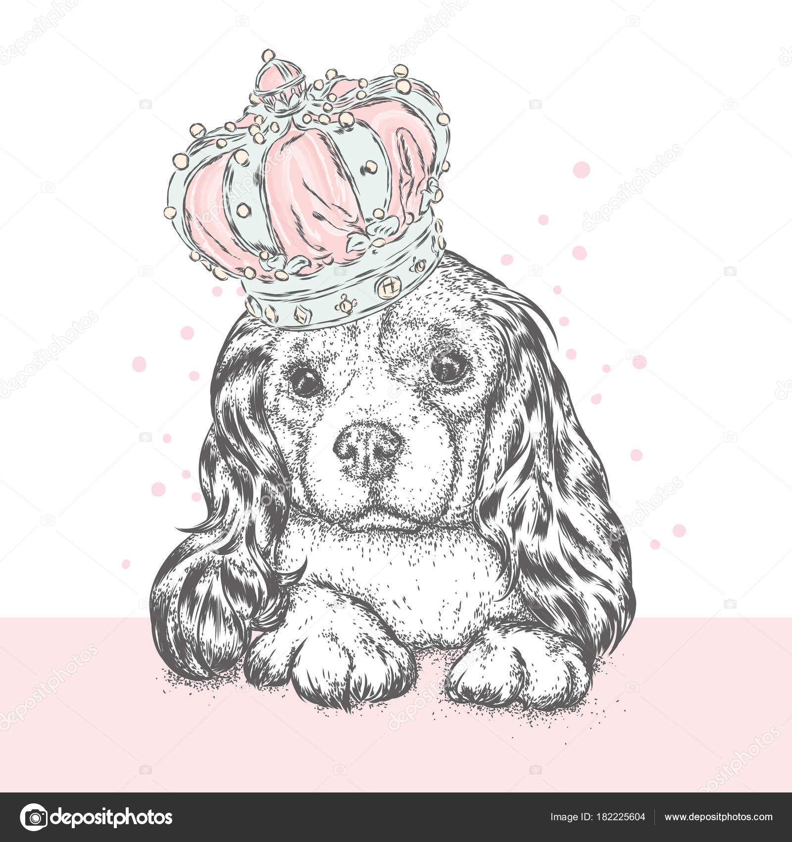Beautiful Dog Crown Cute Spaniel Purebred Puppy Vector Illustration