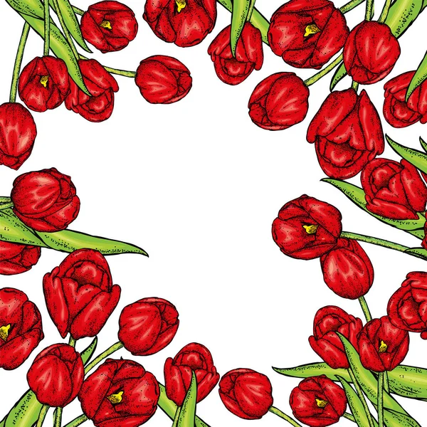 Χέρι Συρμένο Άνοιξη Floral Έμβλημα Χρωματιστά Τουλίπα Καλωσορίζουμε Την Άνοιξη — Διανυσματικό Αρχείο