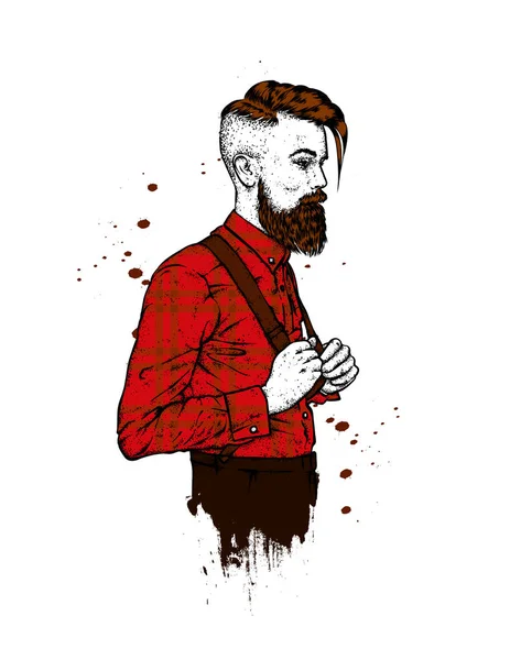 Stylish Man Beard Vector Illustration Card Poster Barbershop Hipster — Stock Vector