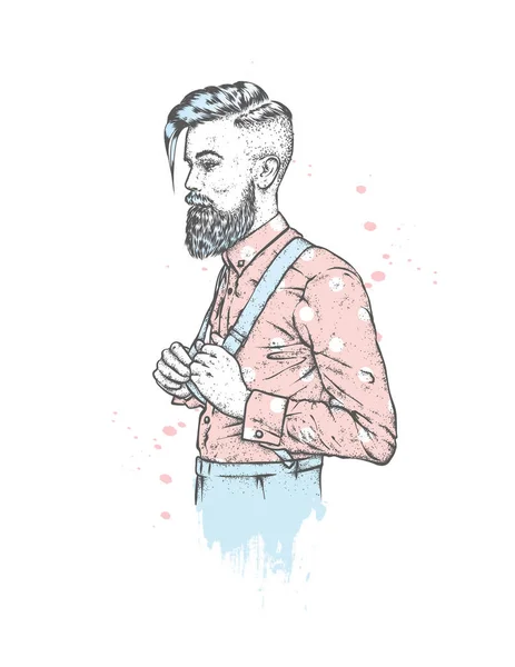 Stylish Man Beard Vector Illustration Card Poster Barbershop Hipster — Stock Vector