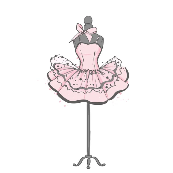 Гарна Сукня Пишною Спідницею Одяг Манекені Вінтажне Вбрання Дівчинки Векторні — стоковий вектор
