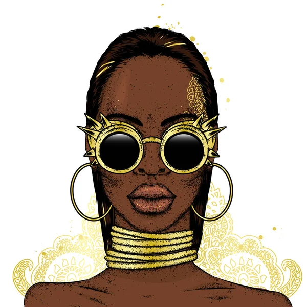 Красивая Африканская Девушка Очках Черная Женщина Векторная Иллюстрация Мода Стиль — стоковый вектор