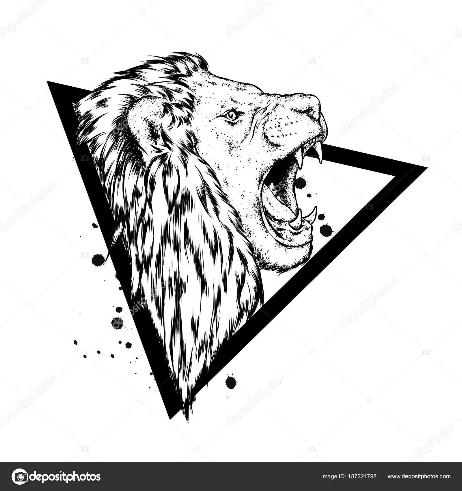 Beau Lion Rugissant Portrait Lion Profil Illustration