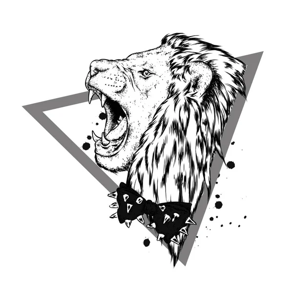 Beautiful Roaring Lion Portrait Lion Profile Vector Illustration Wild Animal — Stock Vector