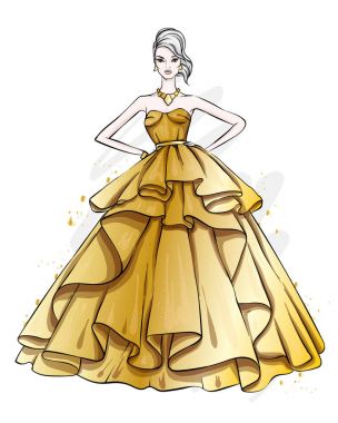 A tall, slender girl in a beautiful evening dress. Fashion & Style. Vector illustration. clipart
