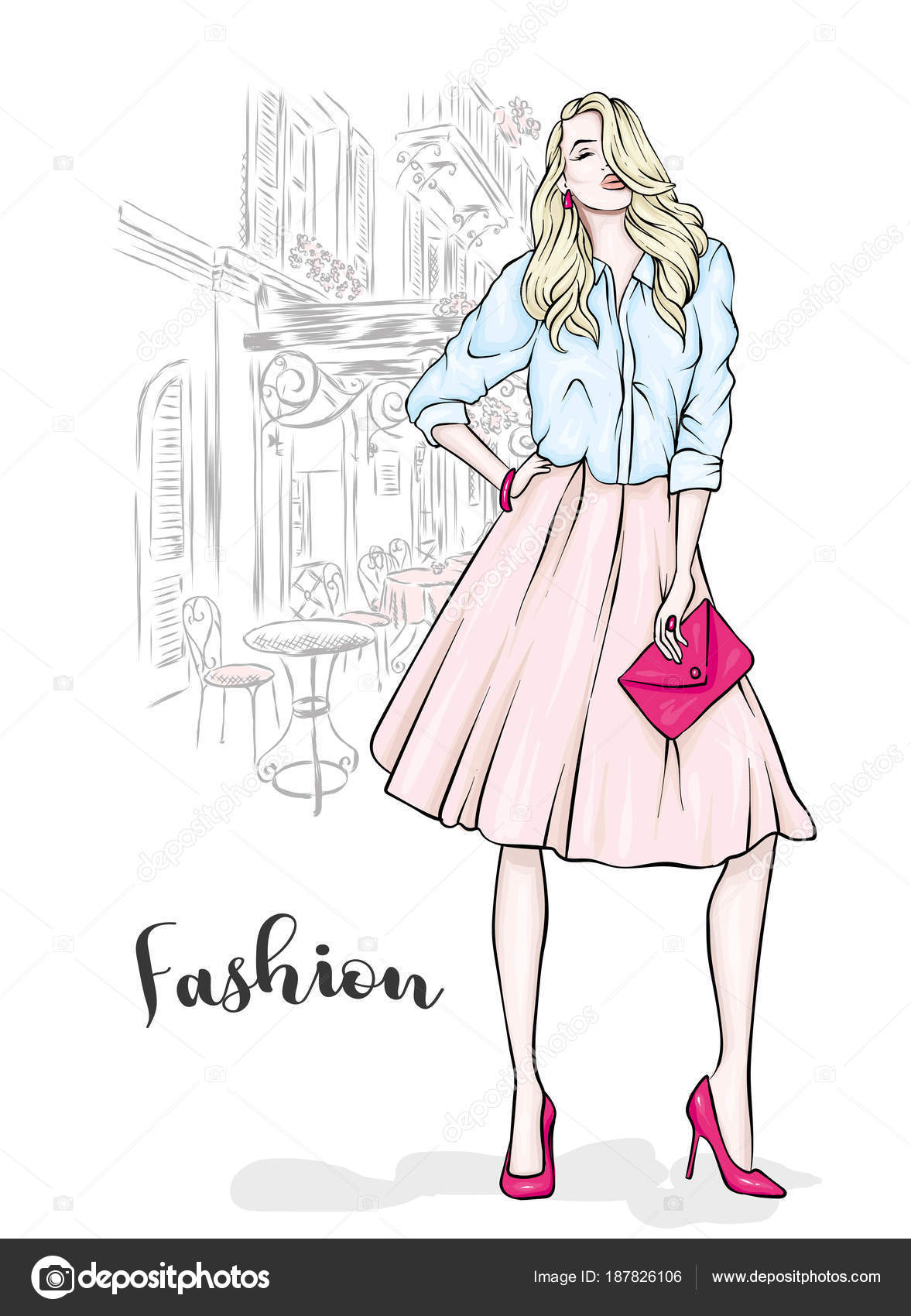 Young Blonde Girl in a Skirt and Blouse Posing in a Beautiful Interior  Stock Image - Image of posing, fulllength: 174468539