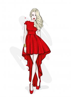 A tall, slender girl in a beautiful evening dress. Fashion & Style. Vector illustration. Eps 10. clipart