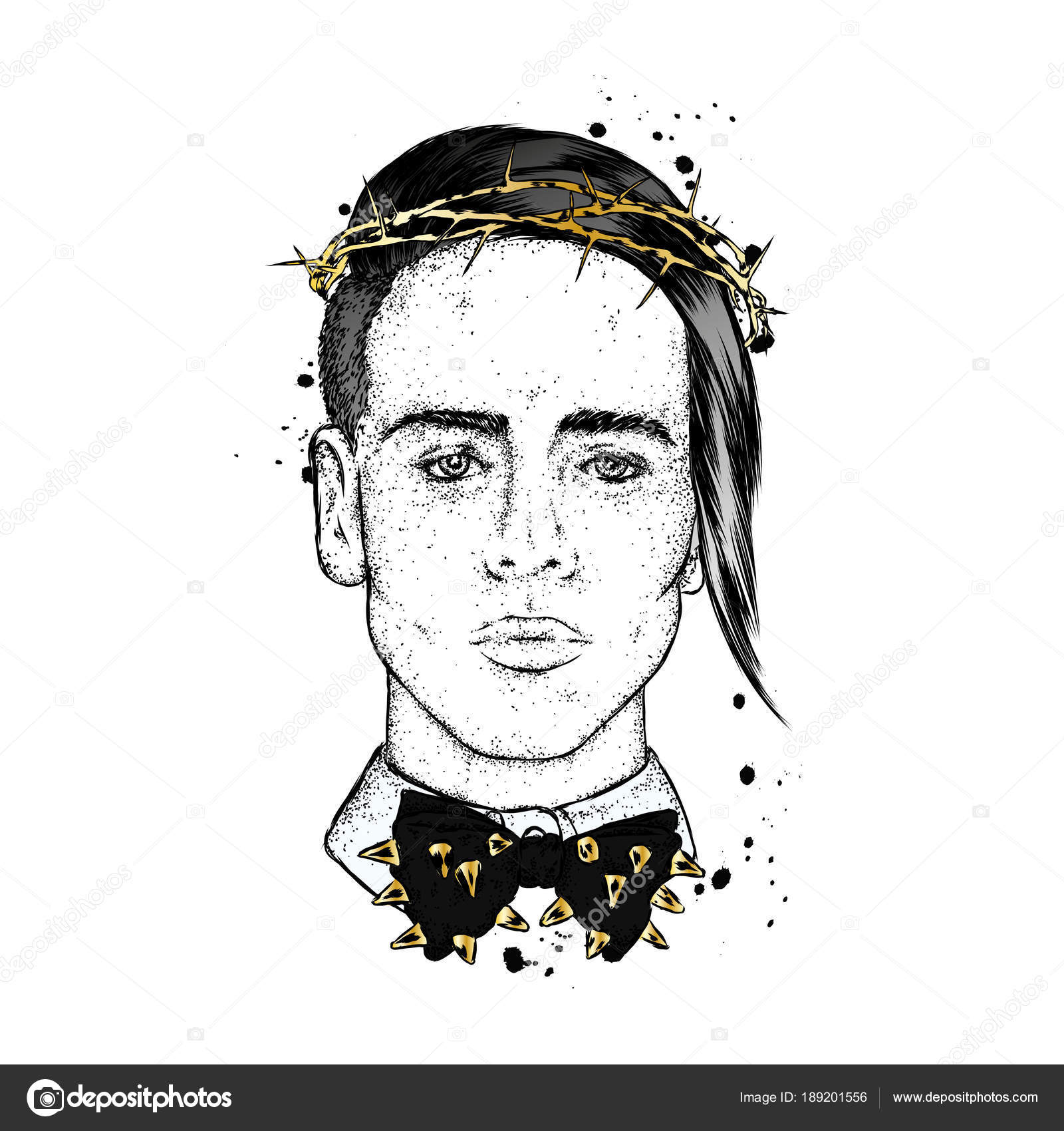 Handsome Guy Thorny Wreath Tie Thorns Portrait Boy Long Hair