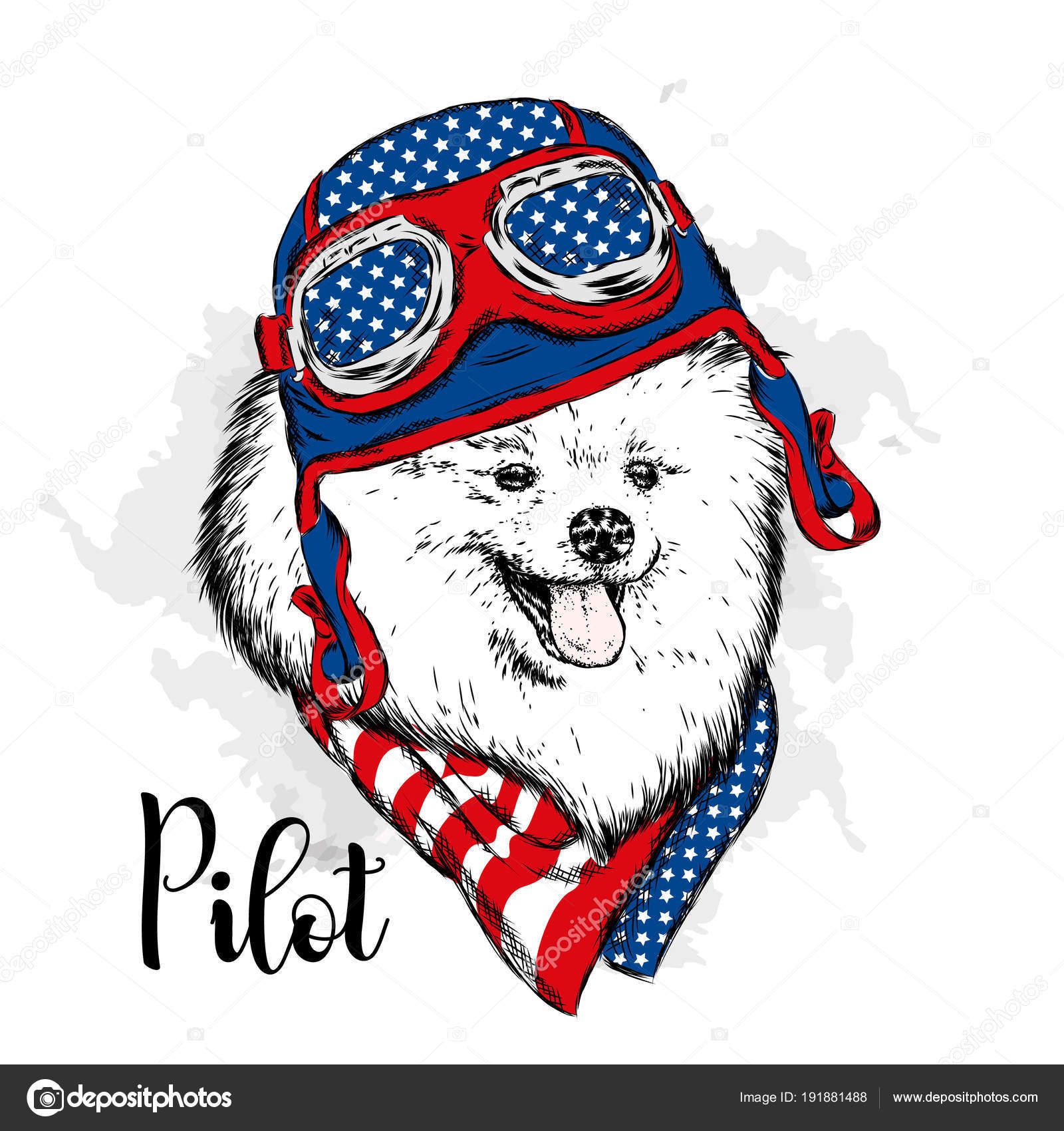 Pedigreed Dog Helmet Scarf Biker Spitz Pomeranian Painted Vector Stock Vector C Vitalygrin