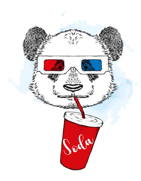 Panda Okulary Szklanki Sody Ilustracja Wektorowa — Wektor stockowy