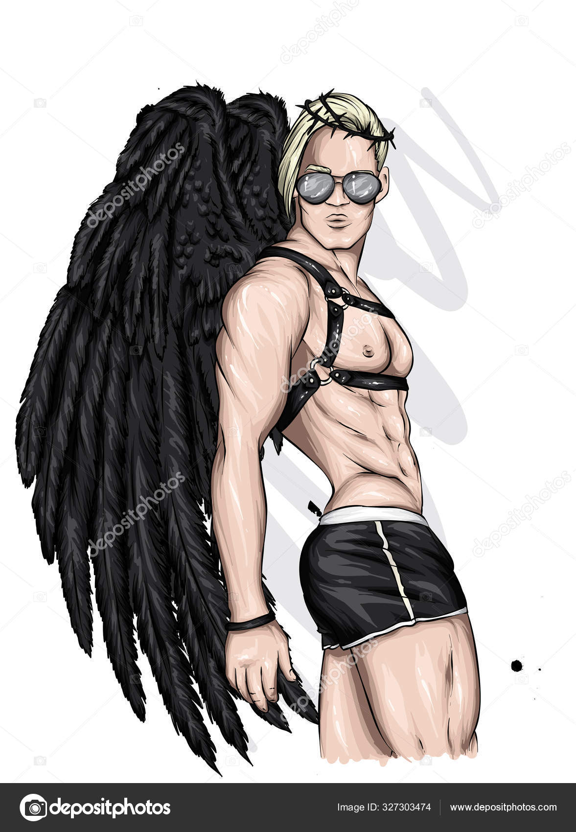 Handsome Athletic Guy Shorts Crown Angel Wings Muscular Man Stripper Stock  Vector by ©VitalyGrin 327303474