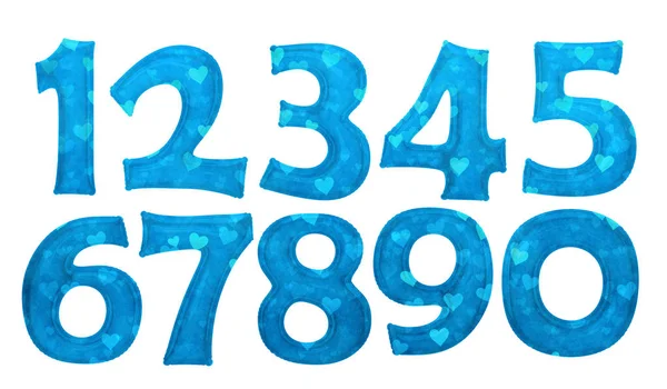 クリッピング パスと番号箔バルーンに青いハート パターンを設定 — ストック写真