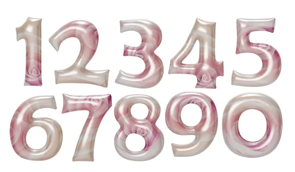 Ροζ τριαντάφυλλο μοτίβο στον αριθμό μπαλόνι foil σετ με διαδρομή αποκοπής — Φωτογραφία Αρχείου