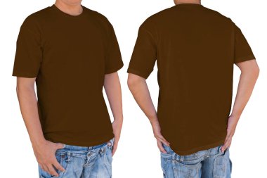 Kırpma yolunu, ön ve arka ile kahverengi t-shirt giyen adam vie