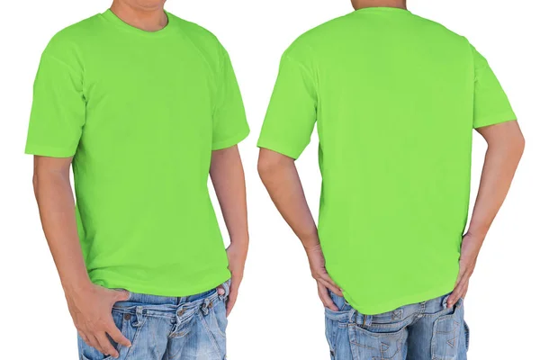 Man met lege mantis groen t-shirt met uitknippad, voorste — Stockfoto