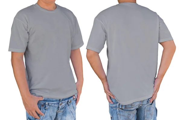 Man met middellange grijs kleur t-shirt met een uitknippad, voorste — Stockfoto