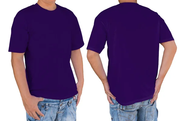 Muž na sobě prázdné tmavě fialová barva tričko s ořezovou cestou, — Stock fotografie