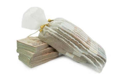 Tay banknot 1000 baht için iş, beyaz arka plan üzerinde banka