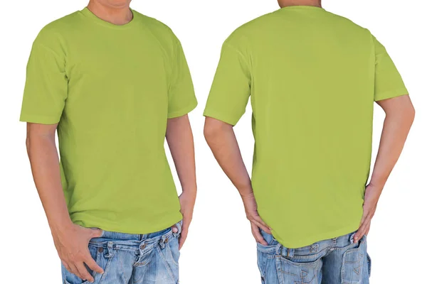 Man met lege selderij t-shirt met uitknippad, voorzijde en b — Stockfoto