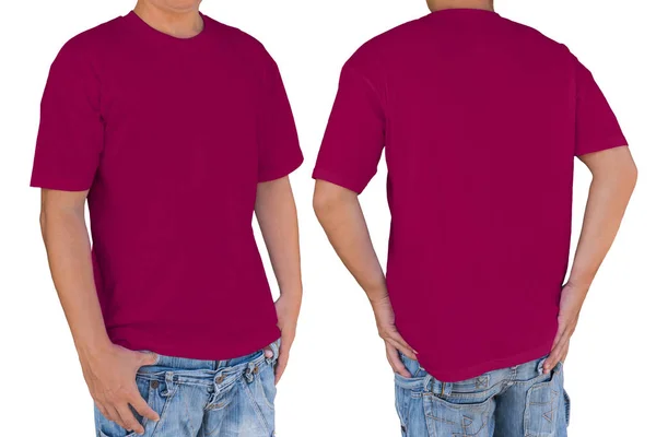 Man met lege donkere roze t-shirt met uitknippad, voor een — Stockfoto