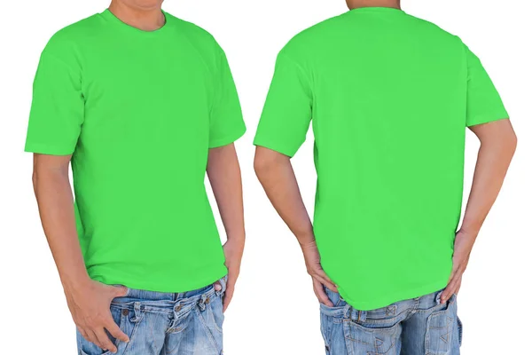 Man wearing blank pastel green t-shirt with clipping path, front — Stock Photo, Image