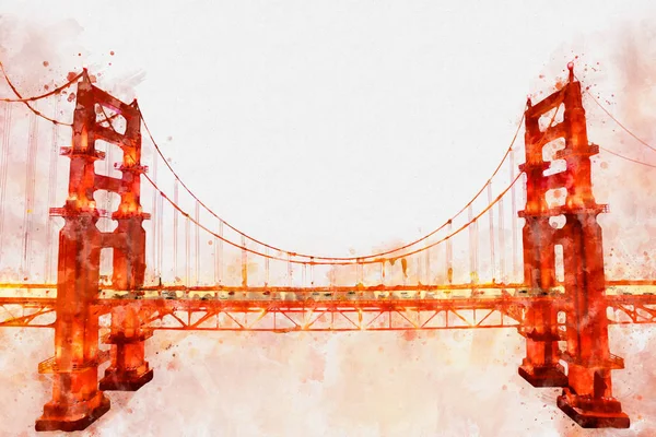 ゴールデン ゲート ブリッジ、水彩風のデジタル絵画 — ストック写真