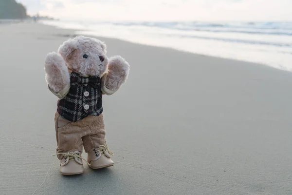 Teddy bear standing on the beach — Stock Photo, Image