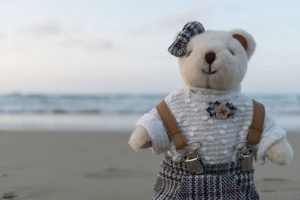 Teddy bear standing on the beach — Stock Photo, Image
